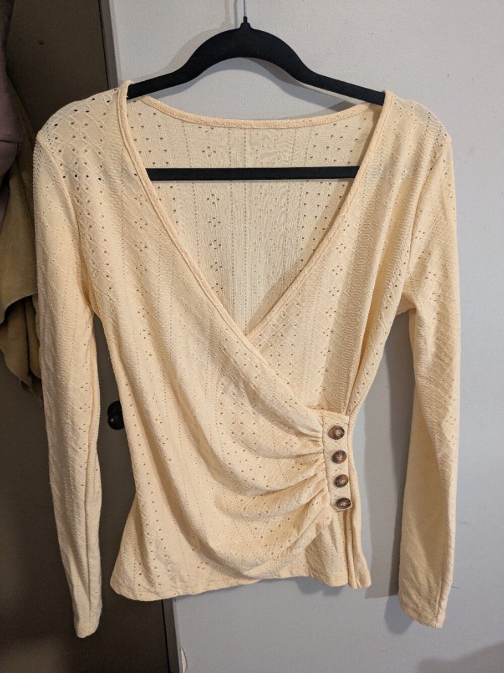 Light Yellow Figure Hugging Long Sleeve Top